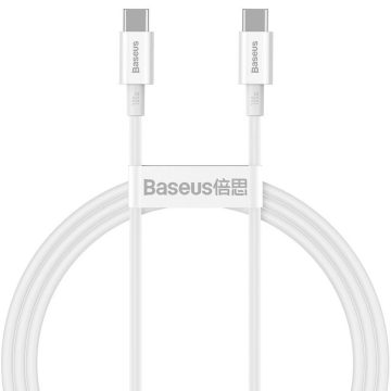   USB Type-C töltő- és adatkábel, USB Type-C, 100 cm, 5000 mA, 100W, törésgátlóval, gyorstöltés, PD, Baseus Superior, CATYS-B02, fehér