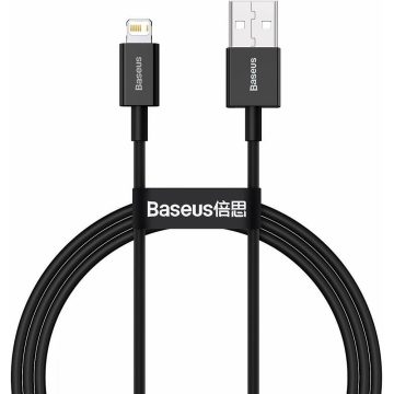   USB töltő- és adatkábel, Lightning, 100 cm, 2400 mA, törésgátlóval, gyorstöltés, PD, Baseus Superior, CALYS-A01, fekete