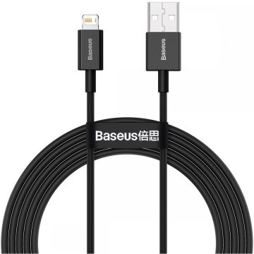   USB töltő- és adatkábel, Lightning, 200 cm, 2400 mA, törésgátlóval, gyorstöltés, PD, Baseus Superior, CALYS-C01, fekete