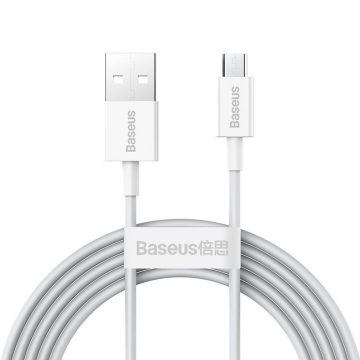   USB töltő- és adatkábel, microUSB, 200 cm, 2000 mA, törésgátlóval, gyorstöltés, Baseus Superior, CAMYS-A02, fehér