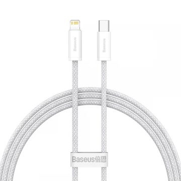   USB Type-C töltő- és adatkábel, Lightning, 100 cm, 20W, gyorstöltés, PD, cipőfűző minta, Baseus Dynamic, CALD000002, fehér