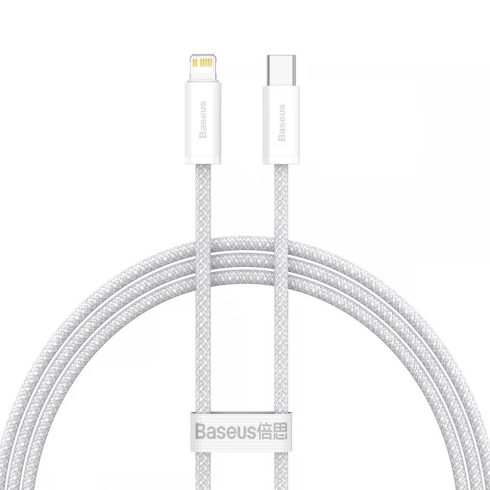 USB Type-C töltő- és adatkábel, Lightning, 100 cm, 20W, gyorstöltés, PD, cipőfűző minta, Baseus Dynamic, CALD000002, fehér