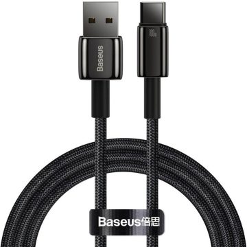   USB töltő- és adatkábel, USB Type-C, 100 cm, 100W, gyorstöltés, QC, Baseus Tungsten Gold, CAWJ000001, fekete