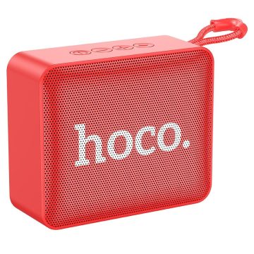   Bluetooth hordozható hangszóró, 5W, v5.2, TWS, Beépített FM rádió, TF kártyaolvasó, USB aljzat, 3.5mm, felakasztható, Hoco BS51 Gold Brick, piros