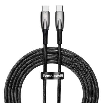   USB Type-C töltő- és adatkábel, USB Type-C, 200 cm, 5000 mA, 100W, törésgátlóval, gyorstöltés, PD, Baseus Glimmer, CADH000801, fekete