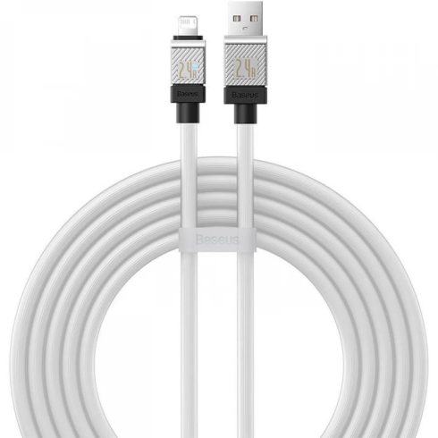 USB töltő- és adatkábel, Lightning, 200 cm, 2400 mA, törésgátlóval, gyorstöltés, Baseus Coolplay, CAKW000502, fehér