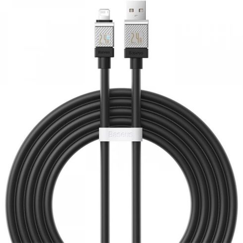 USB töltő- és adatkábel, Lightning, 200 cm, 2400 mA, törésgátlóval, gyorstöltés, Baseus Coolplay, CAKW000501, fekete