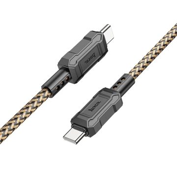   USB Type-C töltő- és adatkábel, USB Type-C, 100 cm, 3000 mA, 60W, törésgátlóval, gyorstöltés, PD, QC, cipőfűző minta, Hoco X94 Leader, arany