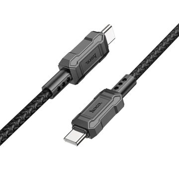   USB Type-C töltő- és adatkábel, USB Type-C, 100 cm, 3000 mA, 60W, törésgátlóval, gyorstöltés, PD, QC, cipőfűző minta, Hoco X94 Leader, fekete