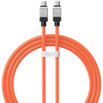   USB Type-C töltő- és adatkábel, USB Type-C, 100 cm, 100W, törésgátlóval, gyorstöltés, PD, Baseus Coolplay, CAKW000207, narancssárga