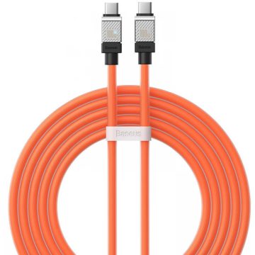   USB Type-C töltő- és adatkábel, USB Type-C, 200 cm, 100W, törésgátlóval, gyorstöltés, PD, Baseus Coolplay, CAKW000307, narancssárga