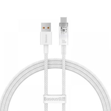   USB töltő- és adatkábel, USB Type-C, 100 cm, 6000 mA, 100W, gyorstöltés, cipőfűző minta, Baseus Explorer, CATS010402, fehér