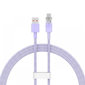   USB töltő- és adatkábel, USB Type-C, 100 cm, 6000 mA, 100W, gyorstöltés, cipőfűző minta, Baseus Explorer, CATS010405, lila