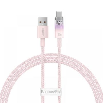   USB töltő- és adatkábel, USB Type-C, 100 cm, 6000 mA, 100W, gyorstöltés, cipőfűző minta, Baseus Explorer, CATS010404, rózsaszín