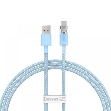   USB töltő- és adatkábel, USB Type-C, 100 cm, 6000 mA, 100W, gyorstöltés, cipőfűző minta, Baseus Explorer, CATS010403, világoskék