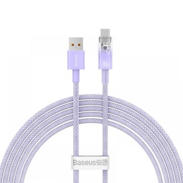   USB töltő- és adatkábel, USB Type-C, 200 cm, 6000 mA, 100W, gyorstöltés, cipőfűző minta, Baseus Explorer, CATS010505, lila