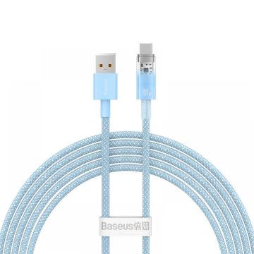   USB töltő- és adatkábel, USB Type-C, 200 cm, 6000 mA, 100W, gyorstöltés, cipőfűző minta, Baseus Explorer, CATS010503, világoskék