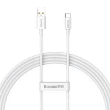   USB töltő- és adatkábel, USB Type-C, 150 cm, 6000mA, 100W, törésgátlóval, gyorstöltés, PD, QC, Baseus Superior, P10320102214-02, fehér