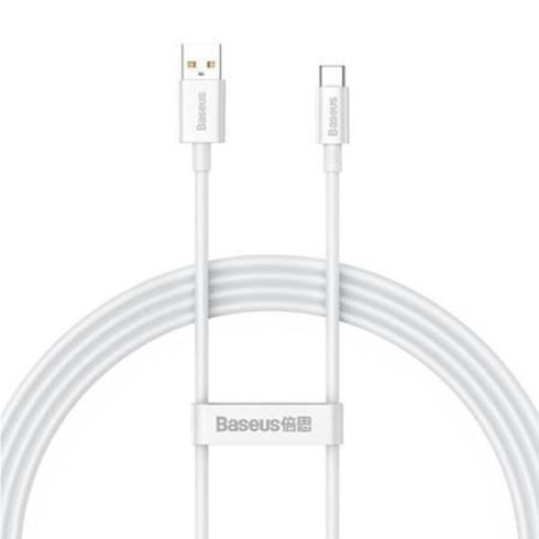 USB töltő- és adatkábel, USB Type-C, 150 cm, 6000mA, 100W, törésgátlóval, gyorstöltés, PD, QC, Baseus Superior, P10320102214-02, fehér