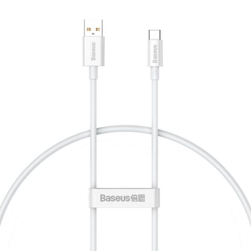 USB töltő- és adatkábel, USB Type-C, 25 cm, 6000mA, 100W, törésgátlóval, gyorstöltés, PD, QC, Baseus Superior, P10320102214-00, fehér