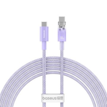   USB Type-C töltő- és adatkábel, USB Type-C, 100 cm, 6000 mA, 100W, gyorstöltés, PD, cipőfűző minta, Baseus Explorer, lila