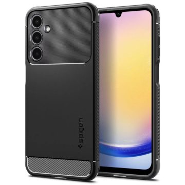   Samsung Galaxy A25 5G SM-A256B, Szilikon tok, Spigen Rugged Armor, karbon minta, fekete