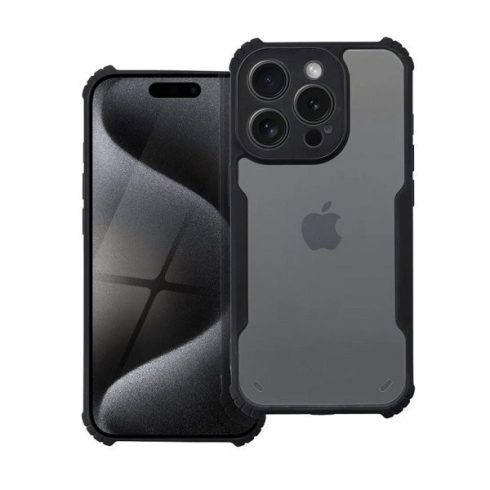 Apple iPhone 15 Pro, Szilikon tok, közepesen ütésálló, légpárnás sarok, akril hátlap, Anti-Drop Case, átlátszó/fekete