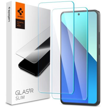   Xiaomi Redmi Note 13 4G, Kijelzővédő fólia, (az íves részre NEM hajlik rá!), Tempered Glass (edzett üveg), Spigen Glastr Slim, Clear, 2 db / csomag