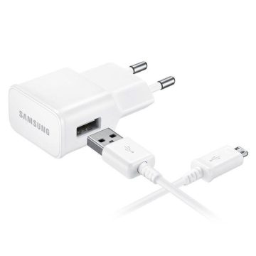   Hálózati töltő adapter, 5V / 1550mA, USB aljzat, microUSB kábellel, Samsung, fehér, gyári