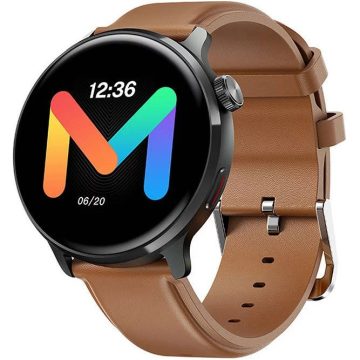   Bluetooth okosóra, műbőr szíj, fémház, v5.1, AMOLED kijelző, aktivitás és egészség mérő, vízálló, Mibro Watch Lite 2, sötétszürke/barna, gyári