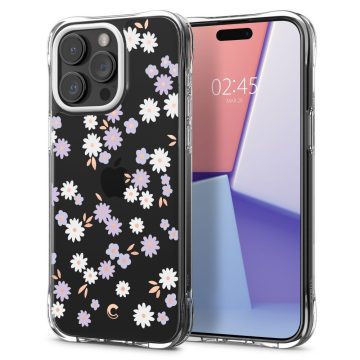   Apple iPhone 15 Pro, Szilikon tok, légpárnás sarok, álomszép százszorszép minta, Spigen Ciel Cyril Cecile, átlátszó/színes