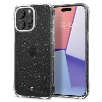   Apple iPhone 15 Pro, Szilikon tok, légpárnás sarok, csillogó hátlap, Spigen Ciel Cyril Cecile Glitter, átlátszó