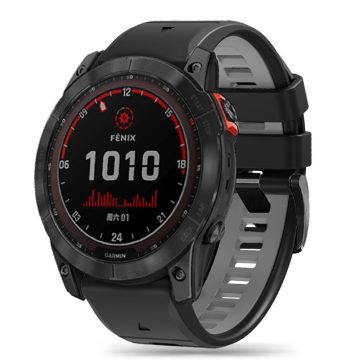   Garmin Fenix 5 / 6 / 6 Pro / 7, szilikon pótszíj, állítható, kétszínű, TP IconBand Pro, fekete/szürke