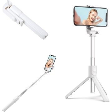   Prémium selfie bot, 19 - 70 cm, 360°-ban forgatható, exponáló gombbal, bluetooth-os, v4.0, tripod állvány funkció, R1, fehér