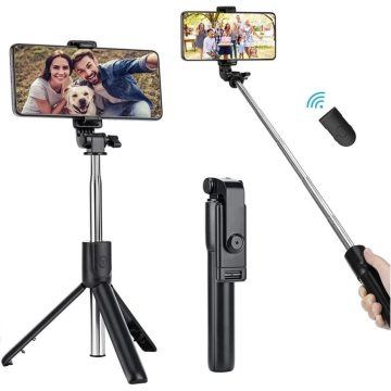   Prémium selfie bot, 19 - 70 cm, 360°-ban forgatható, exponáló gombbal, bluetooth-os, v4.0, tripod állvány funkció, R1, fekete