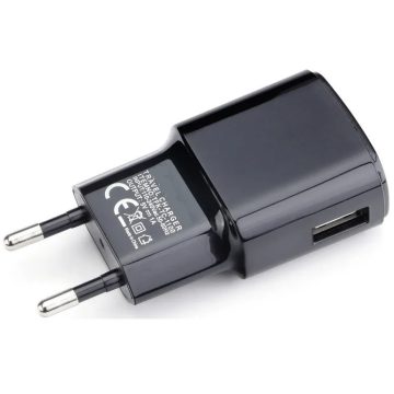   Hálózati töltő adapter, 5V / 1000 mAh, USB aljzat, microUSB kábellel, fekete