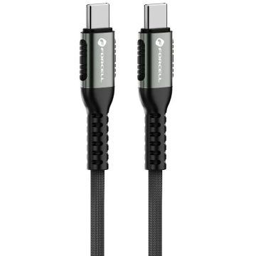   USB Type-C töltő- és adatkábel, USB Type-C, 120 cm, 5000 mA, 240W, törésgátlóval, gyorstöltés, PD, QC 4.0, cipőfűző minta, Forcell F-Energy C263, fekete