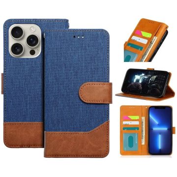   Samsung Galaxy A55 5G SM-A556B, Oldalra nyíló tok, stand, kártyatartóval, farmer minta, Jeans Book, kék