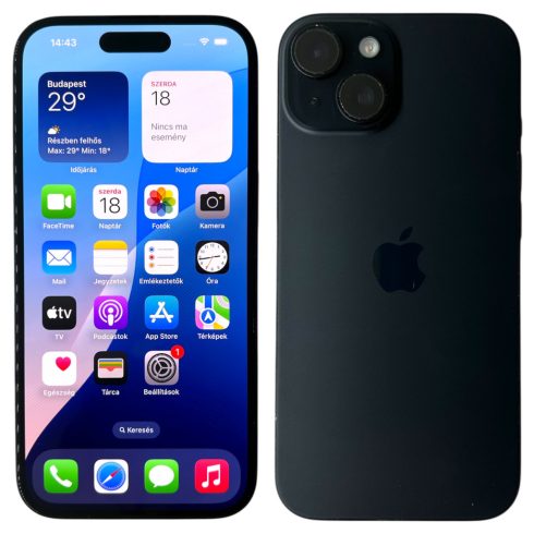 Apple iPhone 15 128GB 128GB Fekete (Black) Kártyafüggetlen